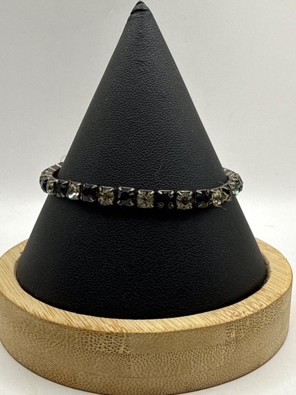 Vintage Gothic Smoky Grey Black Rhinestone Tennis Bracelet Art Deco Grunge Punk
